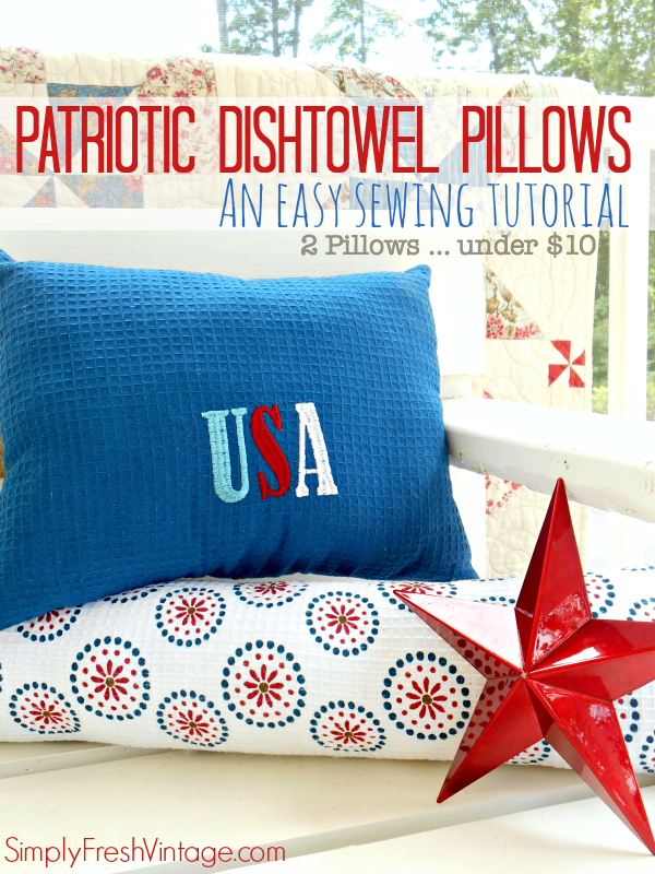 Decorating your home for the holidays doesn't have to be expensive.  This tutorial for making dish towel pillows will bring festive color to your home in under an hour. - SimplyFreshVintage.com